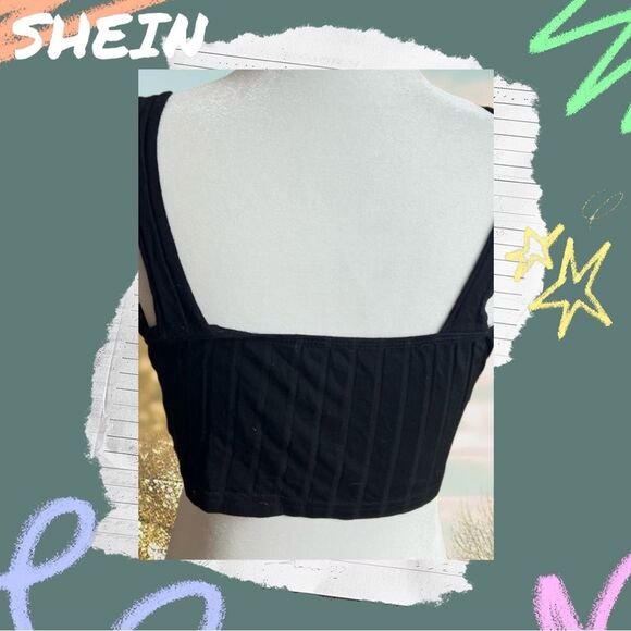 💝 Preowned Shein Black Crop Top Tank Top Shirt - Extra Small - Picture 7 of 7